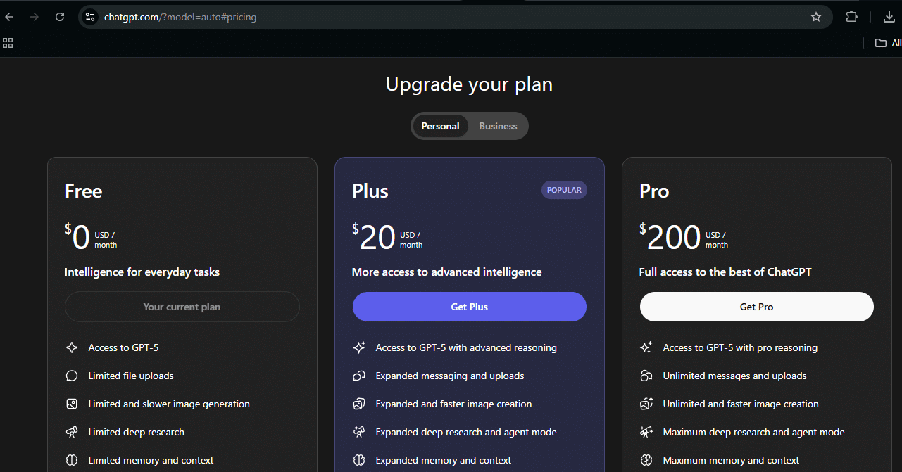 ChatGPT Pricing List