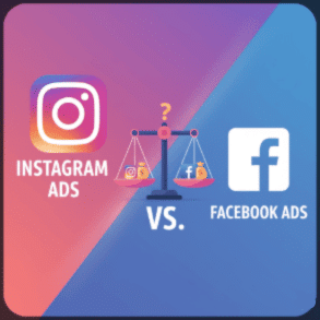 Instagram Ads vs Facebook Ads comparison graphic with logos.